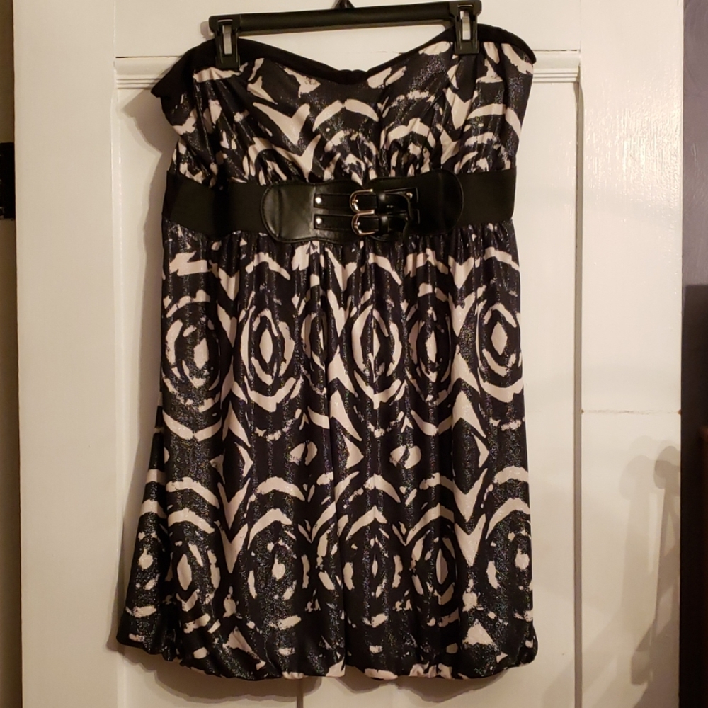 Metallic Black & White Mini Dress